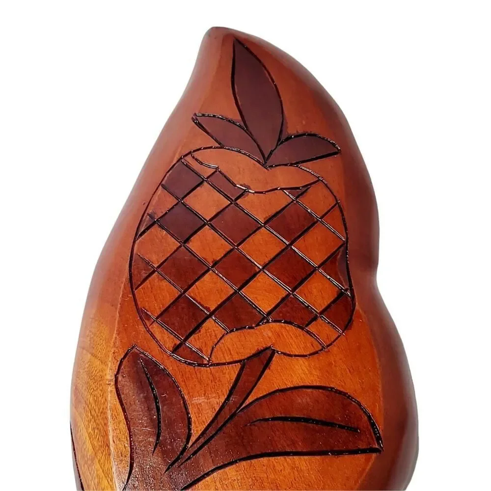 VINTAGE HAITI HAND CARVED WOOD TRAY FISH APPLE‎ TROPICAL LEAF 2 SIDED CARVING